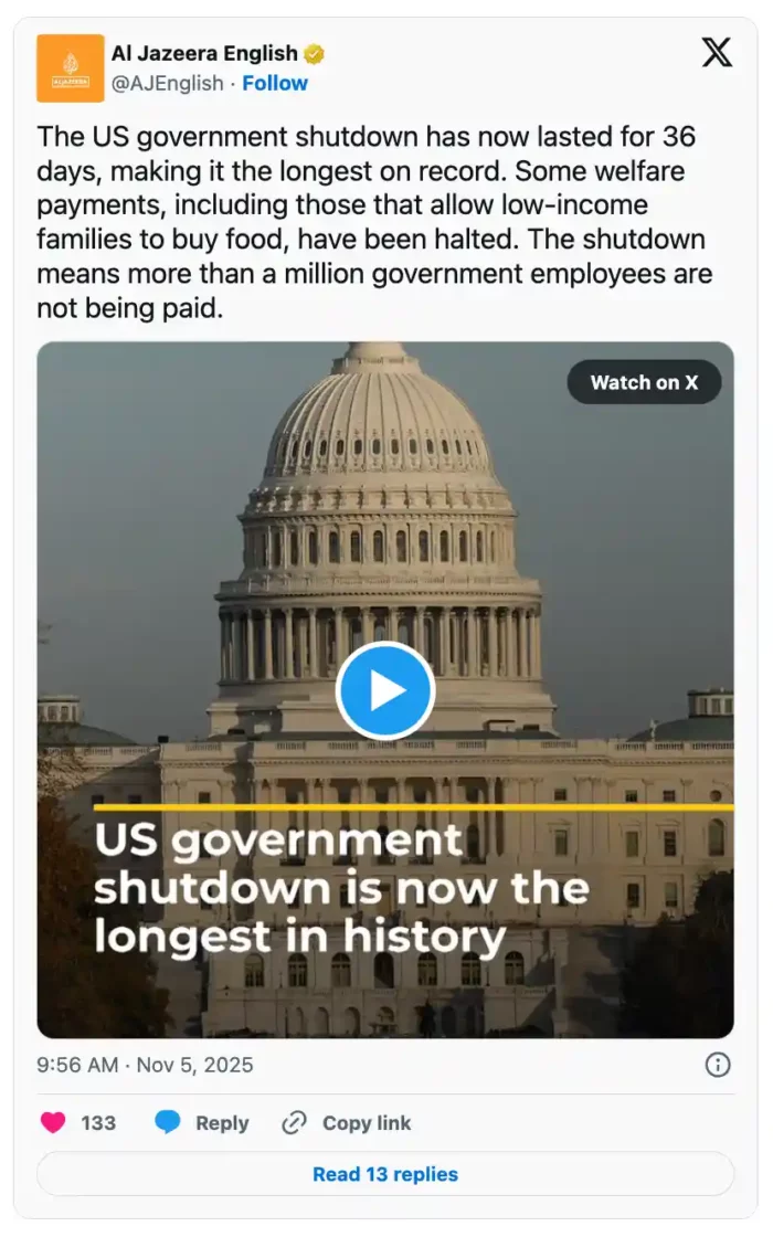 US GOV shutdown quote by Al-Jazeera